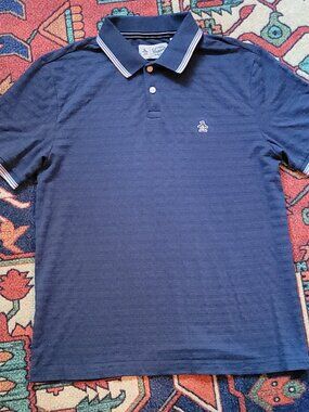 Original Penguin Men's Small Blue Polo Shirt with Tipped Collar and Sleeves